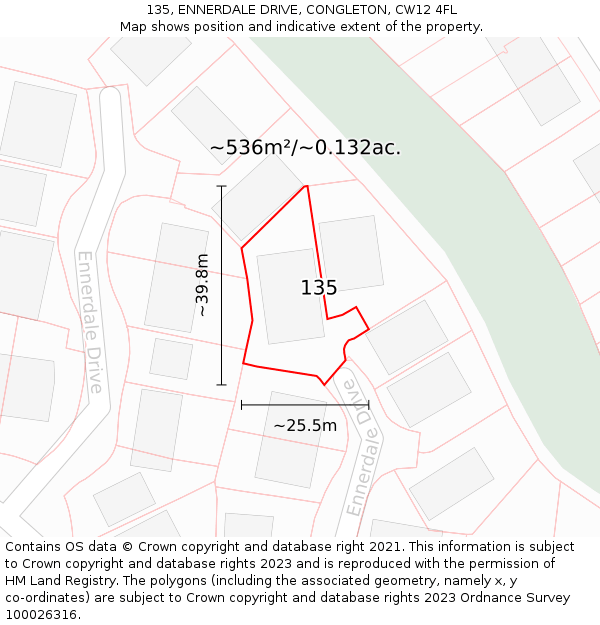 135, ENNERDALE DRIVE, CONGLETON, CW12 4FL: Plot and title map