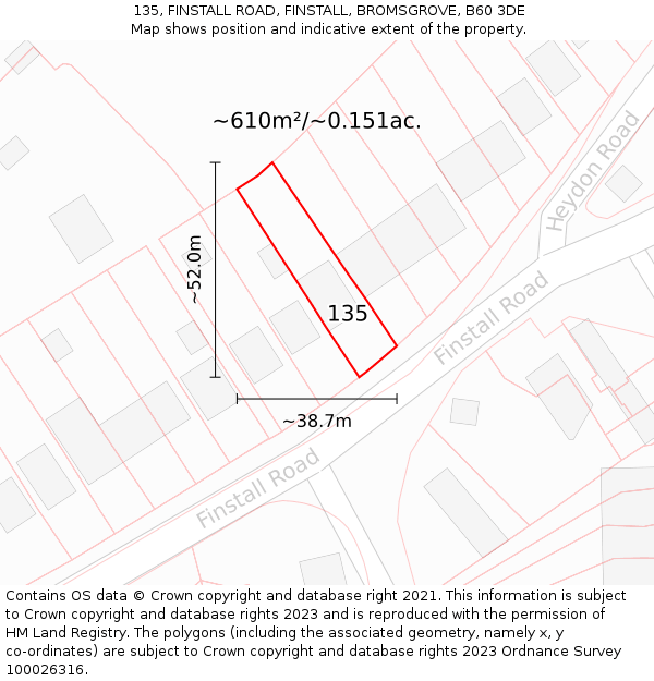 135, FINSTALL ROAD, FINSTALL, BROMSGROVE, B60 3DE: Plot and title map