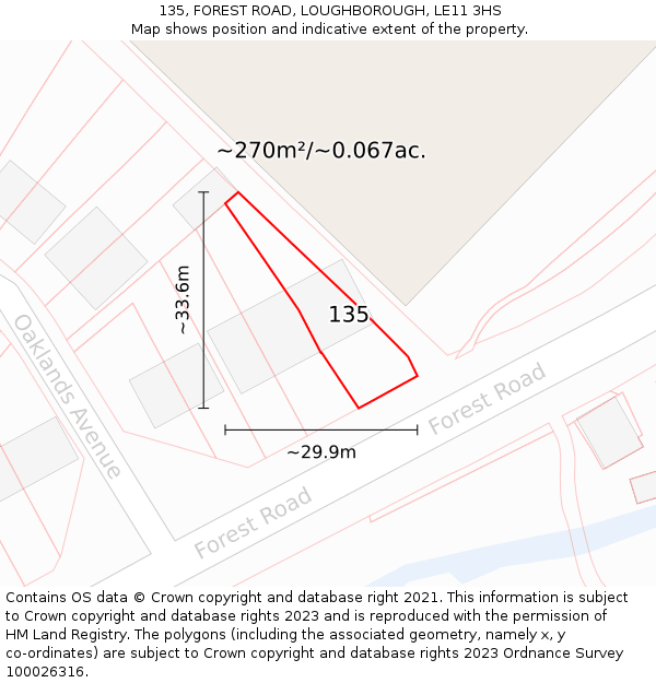 135, FOREST ROAD, LOUGHBOROUGH, LE11 3HS: Plot and title map