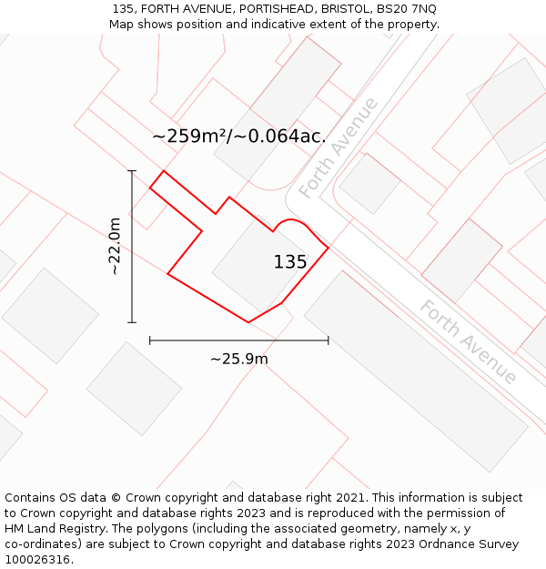 135, FORTH AVENUE, PORTISHEAD, BRISTOL, BS20 7NQ: Plot and title map
