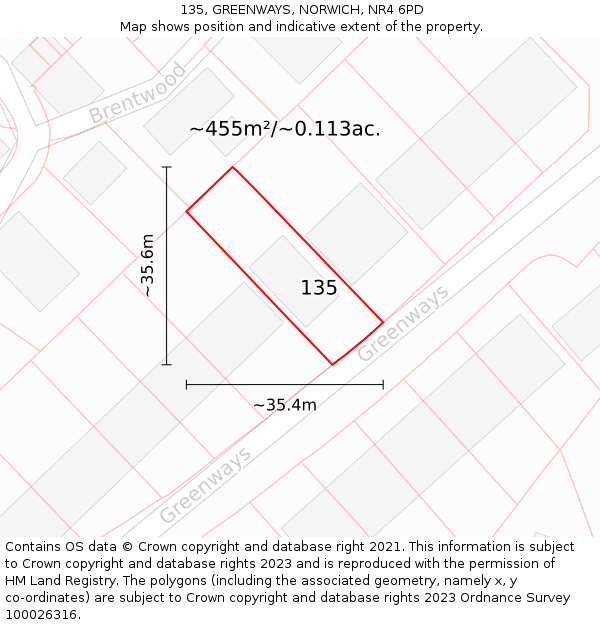 135, GREENWAYS, NORWICH, NR4 6PD: Plot and title map