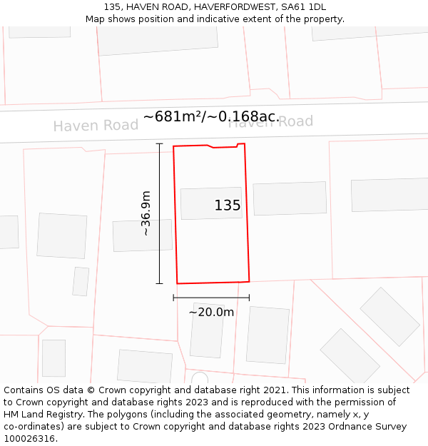 135, HAVEN ROAD, HAVERFORDWEST, SA61 1DL: Plot and title map