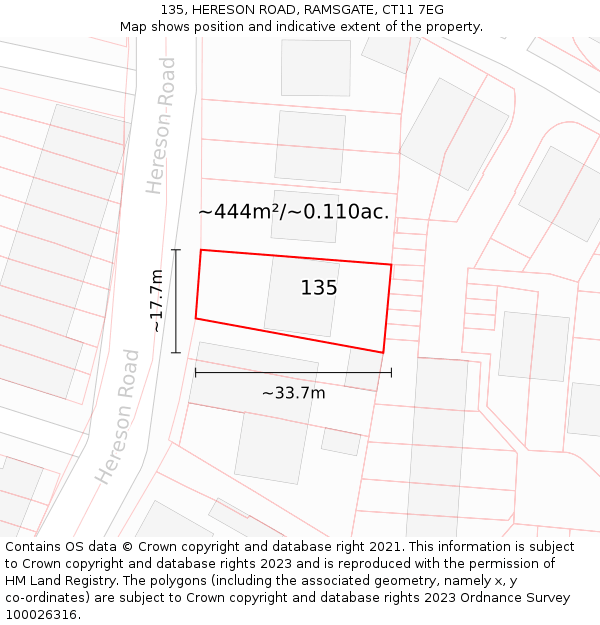 135, HERESON ROAD, RAMSGATE, CT11 7EG: Plot and title map
