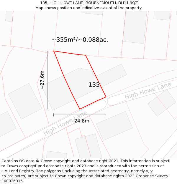135, HIGH HOWE LANE, BOURNEMOUTH, BH11 9QZ: Plot and title map