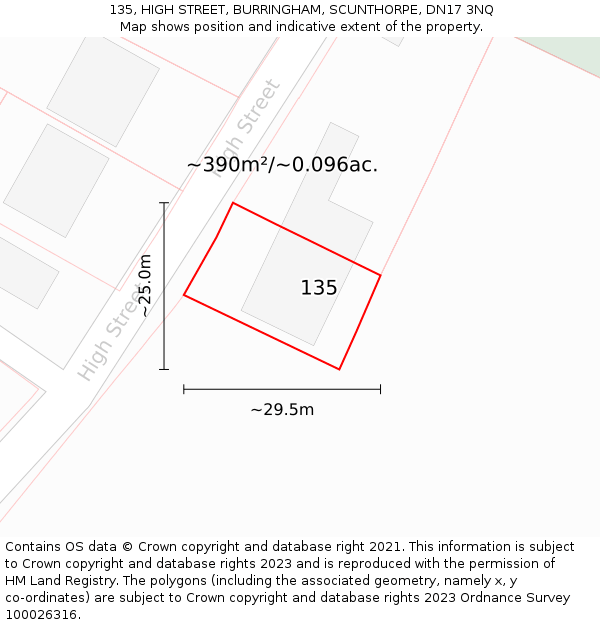 135, HIGH STREET, BURRINGHAM, SCUNTHORPE, DN17 3NQ: Plot and title map