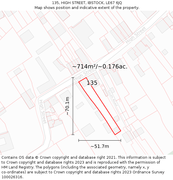 135, HIGH STREET, IBSTOCK, LE67 6JQ: Plot and title map