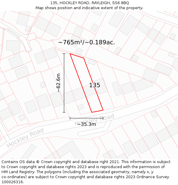 135, HOCKLEY ROAD, RAYLEIGH, SS6 8BQ: Plot and title map