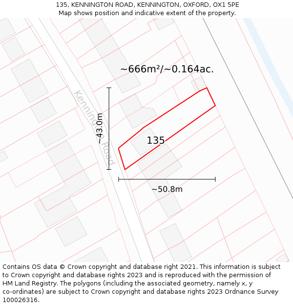 135, KENNINGTON ROAD, KENNINGTON, OXFORD, OX1 5PE: Plot and title map