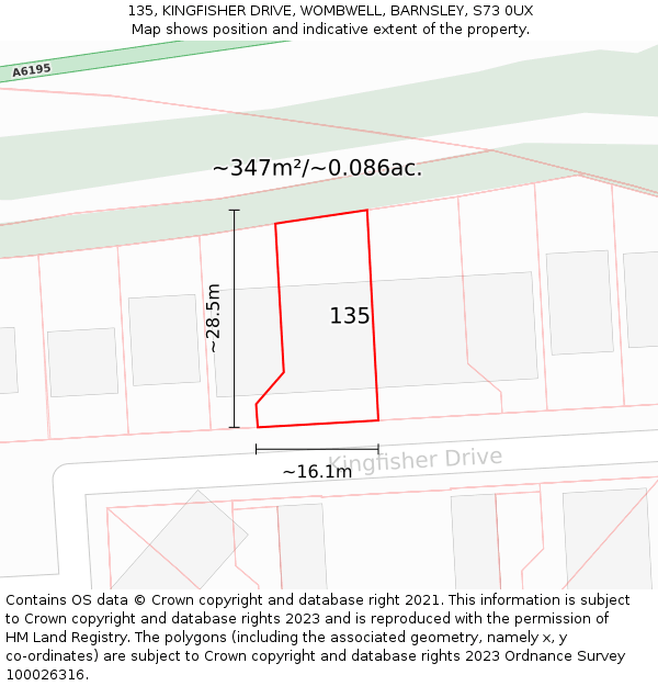 135, KINGFISHER DRIVE, WOMBWELL, BARNSLEY, S73 0UX: Plot and title map