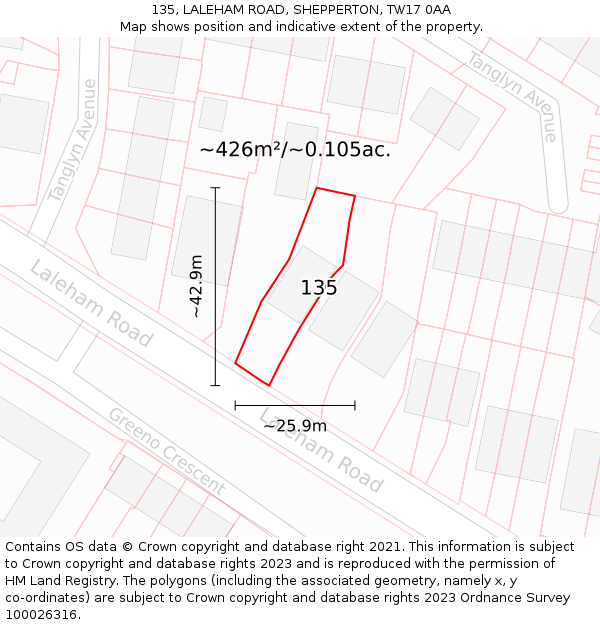 135, LALEHAM ROAD, SHEPPERTON, TW17 0AA: Plot and title map