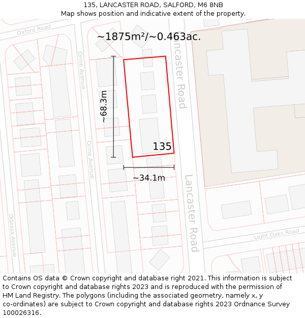 135, LANCASTER ROAD, SALFORD, M6 8NB: Plot and title map