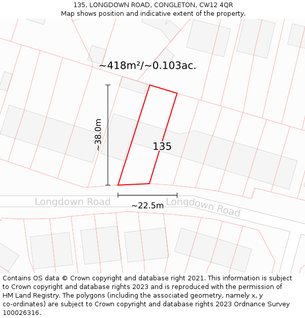 135, LONGDOWN ROAD, CONGLETON, CW12 4QR: Plot and title map