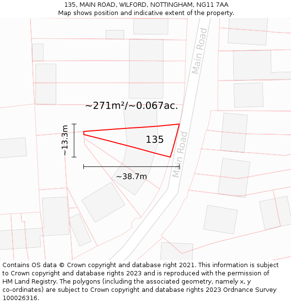 135, MAIN ROAD, WILFORD, NOTTINGHAM, NG11 7AA: Plot and title map