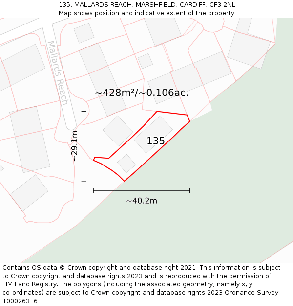 135, MALLARDS REACH, MARSHFIELD, CARDIFF, CF3 2NL: Plot and title map