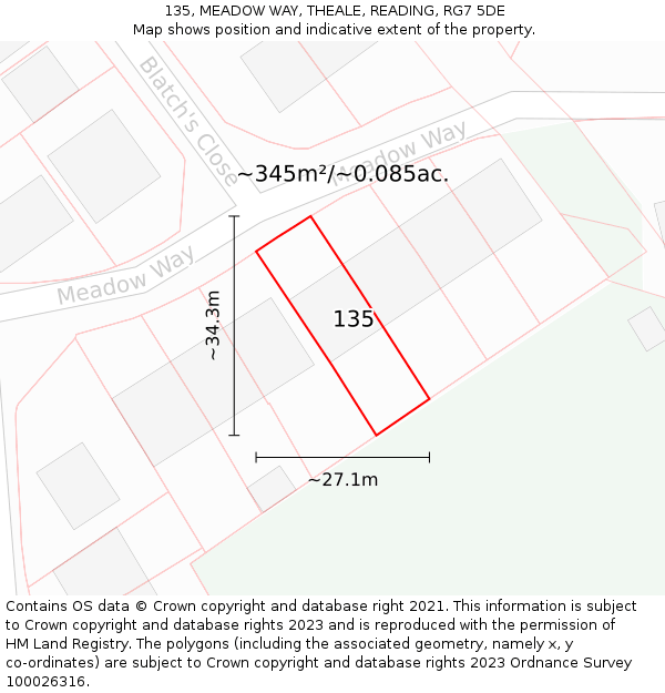 135, MEADOW WAY, THEALE, READING, RG7 5DE: Plot and title map