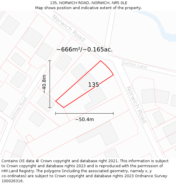 135, NORWICH ROAD, NORWICH, NR5 0LE: Plot and title map