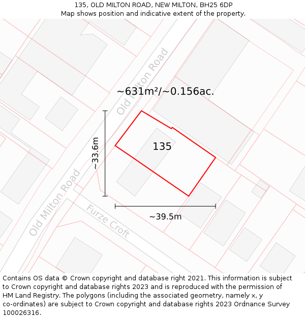 135, OLD MILTON ROAD, NEW MILTON, BH25 6DP: Plot and title map