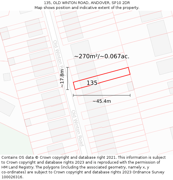 135, OLD WINTON ROAD, ANDOVER, SP10 2DR: Plot and title map