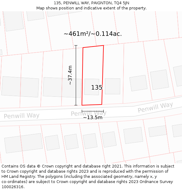 135, PENWILL WAY, PAIGNTON, TQ4 5JN: Plot and title map