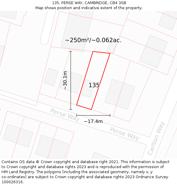 135, PERSE WAY, CAMBRIDGE, CB4 3SB: Plot and title map