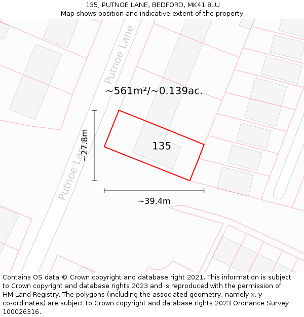 135, PUTNOE LANE, BEDFORD, MK41 8LU: Plot and title map