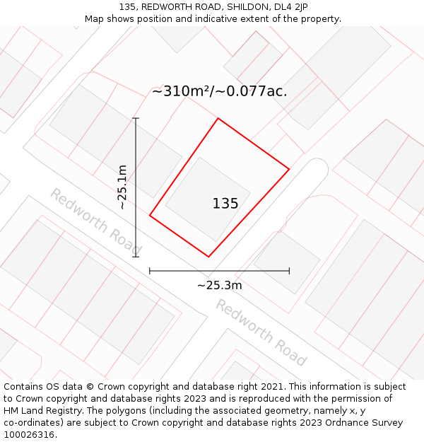 135, REDWORTH ROAD, SHILDON, DL4 2JP: Plot and title map
