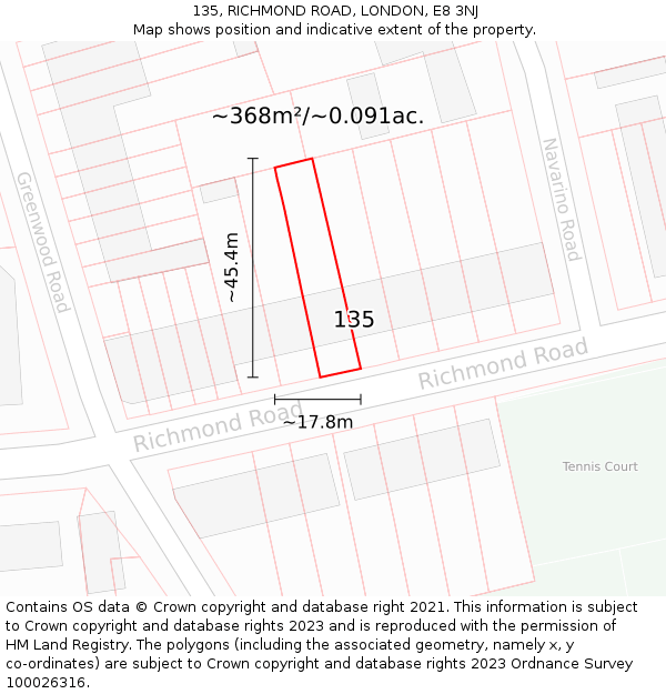 135, RICHMOND ROAD, LONDON, E8 3NJ: Plot and title map