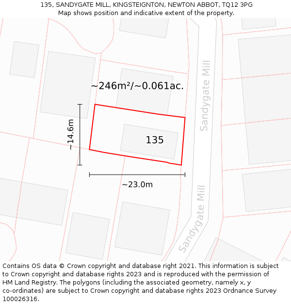 135, SANDYGATE MILL, KINGSTEIGNTON, NEWTON ABBOT, TQ12 3PG: Plot and title map