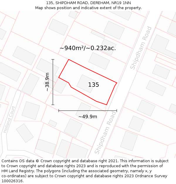 135, SHIPDHAM ROAD, DEREHAM, NR19 1NN: Plot and title map