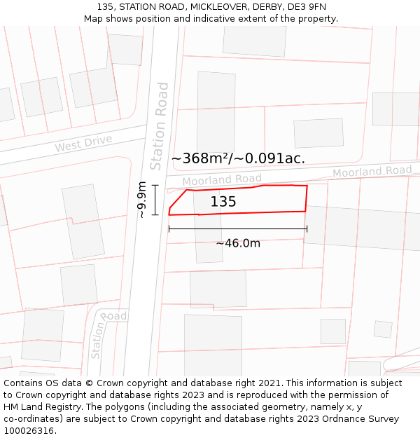 135, STATION ROAD, MICKLEOVER, DERBY, DE3 9FN: Plot and title map