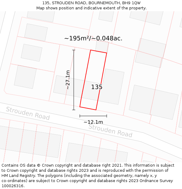 135, STROUDEN ROAD, BOURNEMOUTH, BH9 1QW: Plot and title map