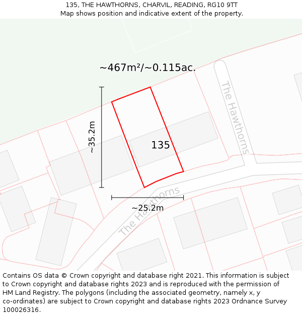 135, THE HAWTHORNS, CHARVIL, READING, RG10 9TT: Plot and title map
