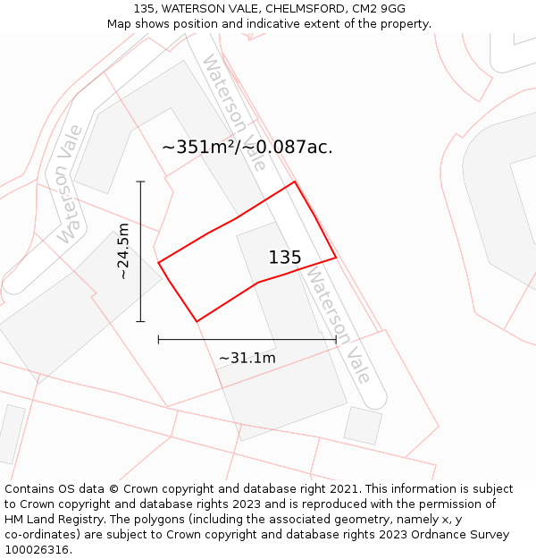 135, WATERSON VALE, CHELMSFORD, CM2 9GG: Plot and title map