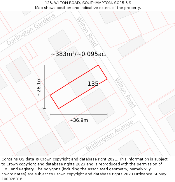 135, WILTON ROAD, SOUTHAMPTON, SO15 5JS: Plot and title map