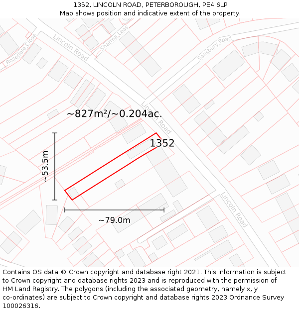 1352, LINCOLN ROAD, PETERBOROUGH, PE4 6LP: Plot and title map