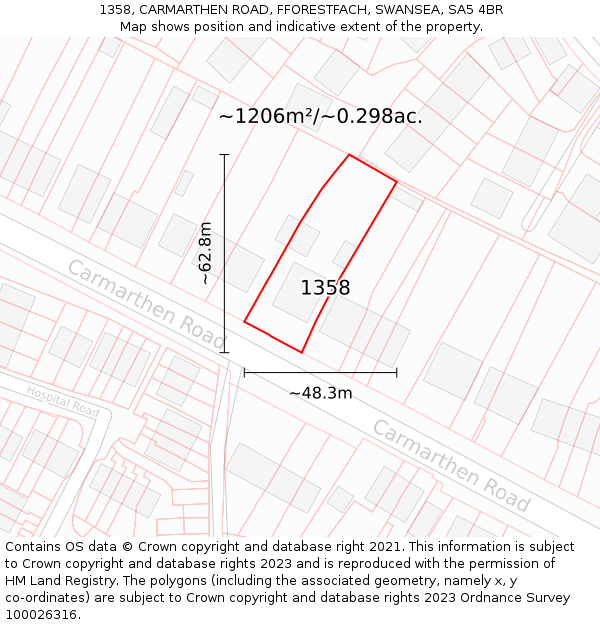 1358, CARMARTHEN ROAD, FFORESTFACH, SWANSEA, SA5 4BR: Plot and title map