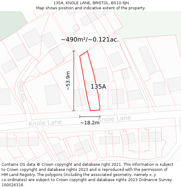 135A, KNOLE LANE, BRISTOL, BS10 6JN: Plot and title map