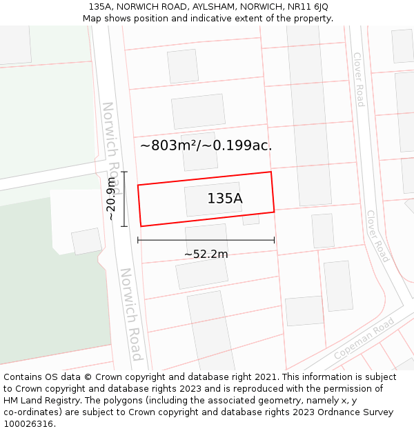 135A, NORWICH ROAD, AYLSHAM, NORWICH, NR11 6JQ: Plot and title map
