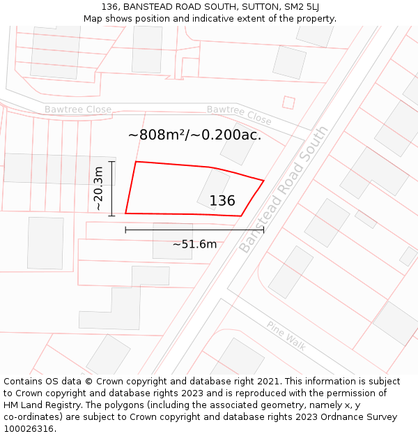 136, BANSTEAD ROAD SOUTH, SUTTON, SM2 5LJ: Plot and title map