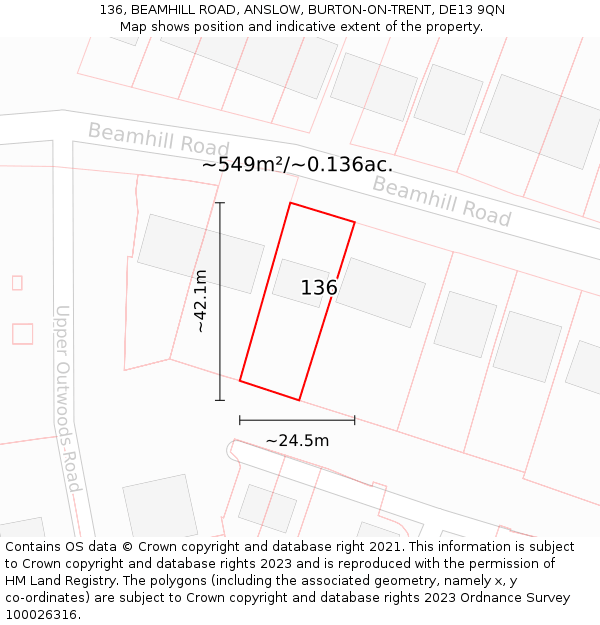 136, BEAMHILL ROAD, ANSLOW, BURTON-ON-TRENT, DE13 9QN: Plot and title map