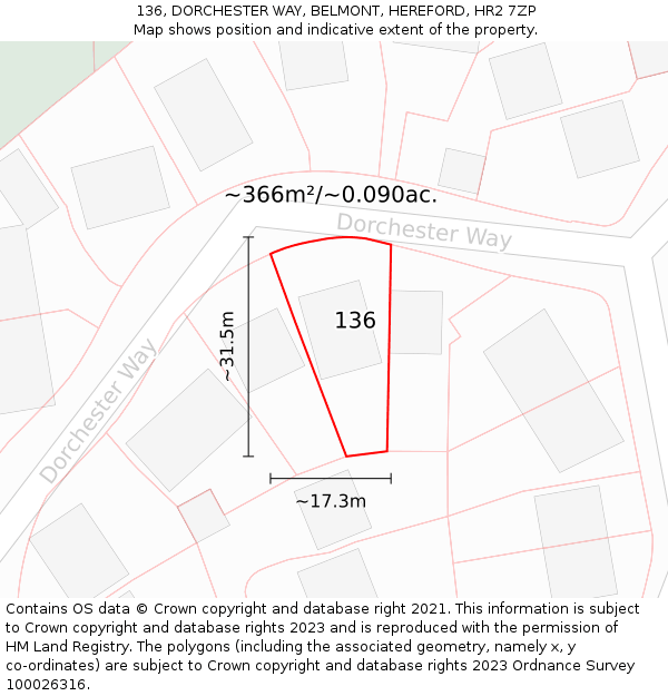 136, DORCHESTER WAY, BELMONT, HEREFORD, HR2 7ZP: Plot and title map