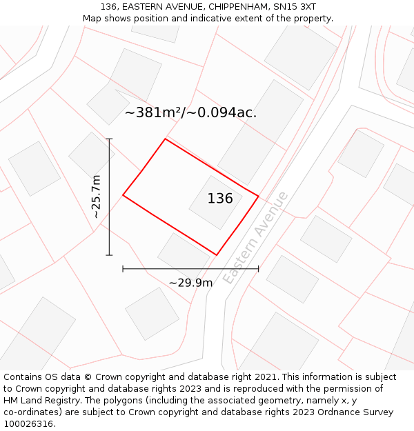 136, EASTERN AVENUE, CHIPPENHAM, SN15 3XT: Plot and title map