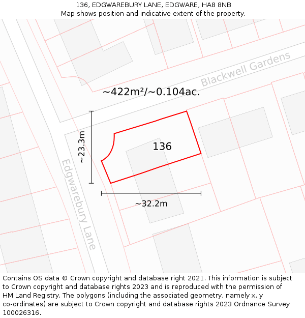 136, EDGWAREBURY LANE, EDGWARE, HA8 8NB: Plot and title map