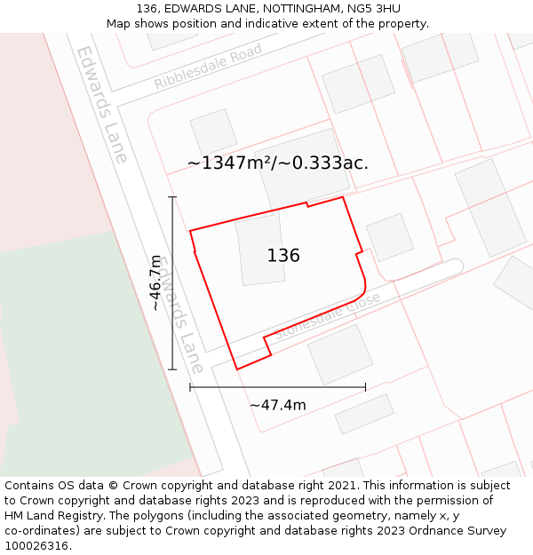 136, EDWARDS LANE, NOTTINGHAM, NG5 3HU: Plot and title map