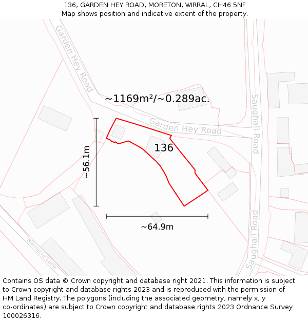 136, GARDEN HEY ROAD, MORETON, WIRRAL, CH46 5NF: Plot and title map