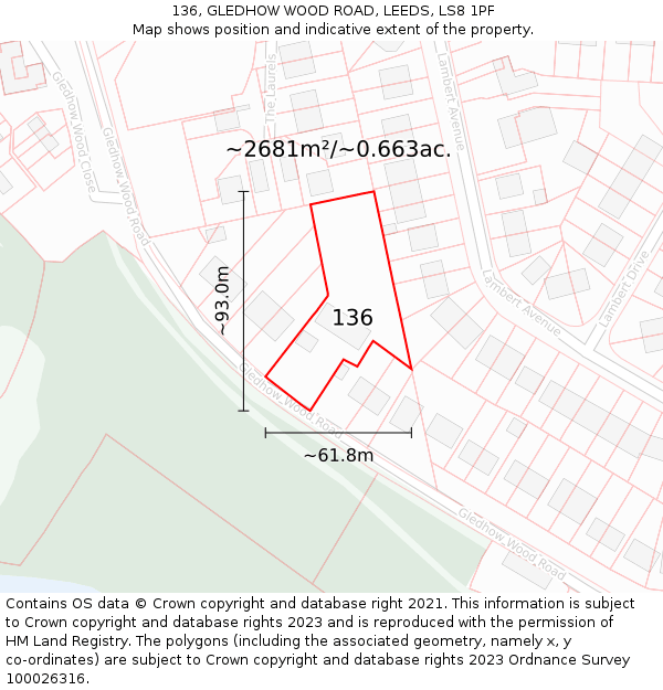 136, GLEDHOW WOOD ROAD, LEEDS, LS8 1PF: Plot and title map