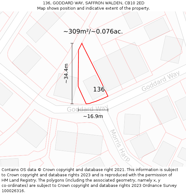 136, GODDARD WAY, SAFFRON WALDEN, CB10 2ED: Plot and title map