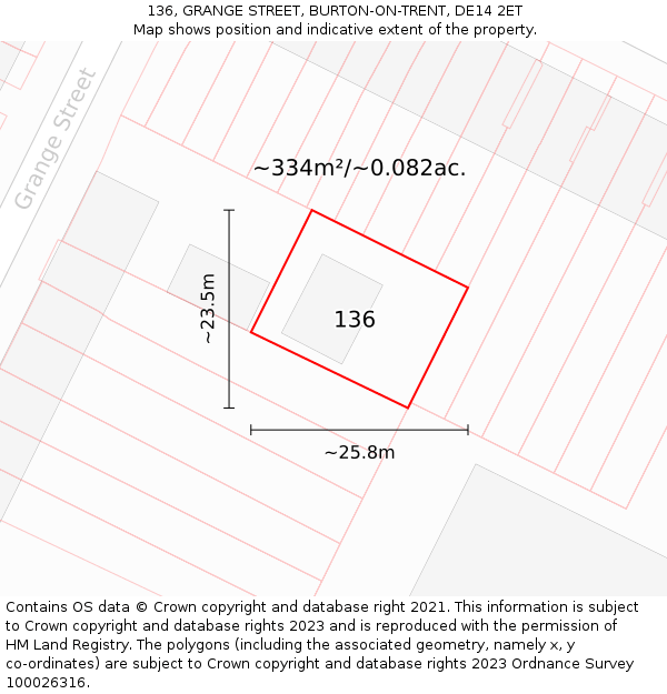 136, GRANGE STREET, BURTON-ON-TRENT, DE14 2ET: Plot and title map