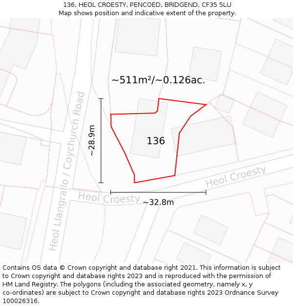 136, HEOL CROESTY, PENCOED, BRIDGEND, CF35 5LU: Plot and title map