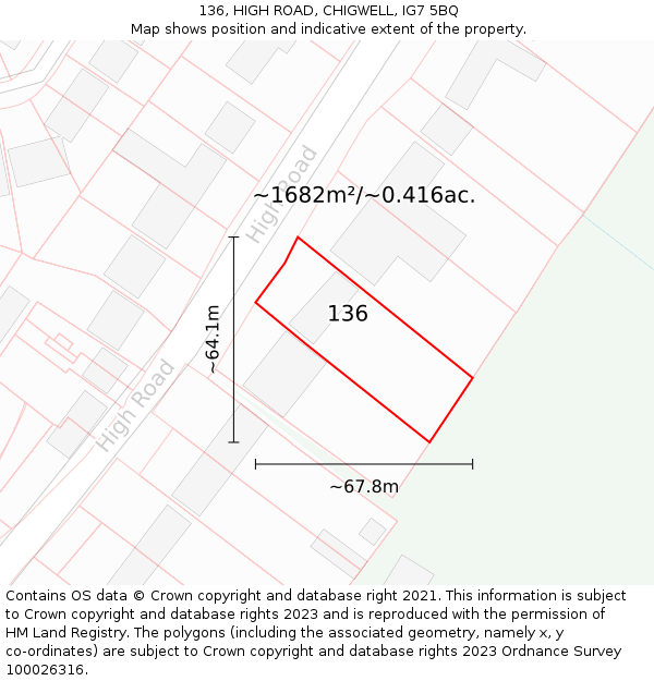 136, HIGH ROAD, CHIGWELL, IG7 5BQ: Plot and title map